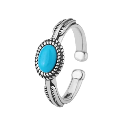 Image of 925 Sterling Silver ellipse Turquoise Adjustable Rings For Women Wedding Vintage Luxury Jewelry Argent Jewellery-Silver