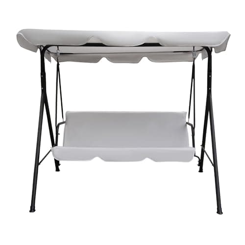 Image of Alivio 3 Seater Swing Chair, Waterproof UV Resistant Swing Seat Padded, Heavy Duty Swing Chair Rocking Bench with Top Roof for Outdoor Patio Backyard Garden Beach (White)