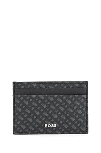 Image of BOSS Mens Byron S card case Monogram-print card holder in coated Italian fabric