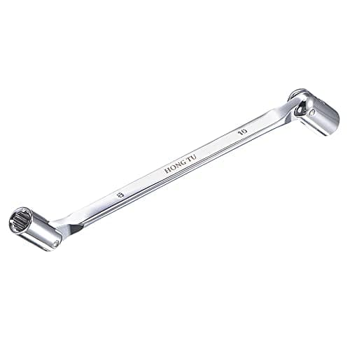 Image of uxcell 12 Point Flexible Head Socket Wrench, 8mm x 10mm Metric Double Swivel Box End, CR-V 180 Degree Rotation for Mechanical Repair