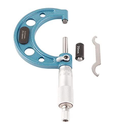 Image of Outside Micrometer, 25-50mm External Micrometer Stainless Steel High Accuracy Thickness Measuring Tool with Wrench and Plastic Box 0.01mm Accuracy