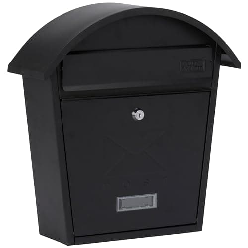 Image of Burg-Wachter MB06BK Classic 2 Wall Mounted Galvanised Steel Lockable Weatherproof Post Box Matt Black - 36x38x13cm
