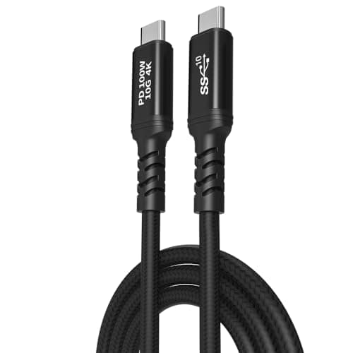 Image of USB 3.2 Gen 2 Type C to C Cable Nylon Braided 100W 20V/5A Fast Charging 10Gbps Data Transfer 4K Ultra HD Video Resolution Universal Compatible Reliable Tinned E-mark Copper Cores Tangle Free (1m)