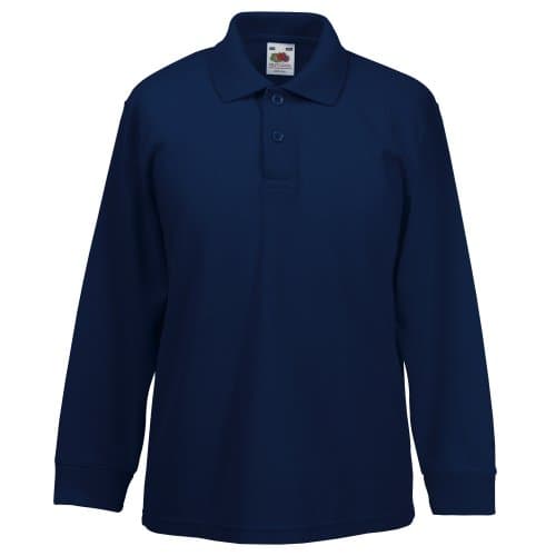 Image of Fruit of the Loom Childrens Long Sleeve 65/35 Pique Polo/Childrens Polo Shirts (12-13) (Deep Navy)