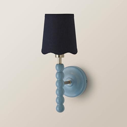 Image of ValueLights | Bobbins Blue Wall Light with Navy Linen Scallop Shade | Wall Lights, Home Décor & Improvement Essential | Mains Wired