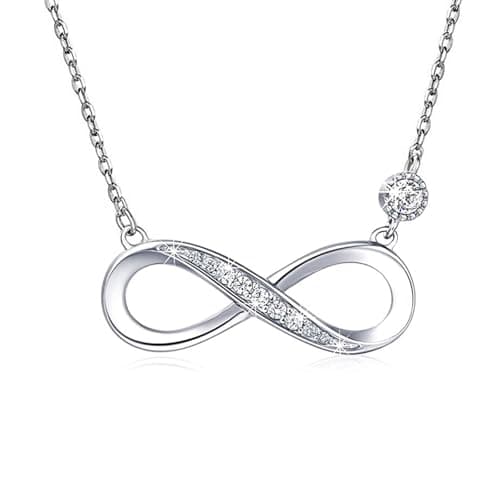 Image of HinDaLi 925 Sterling Silver Infinity Symbol Necklace for Women Girls Sparkly Crystal Round Infinity Pendant Cubic Zirconia Women Necklace Silver Choker Chain Forever Love Friendship Jewelry Gift