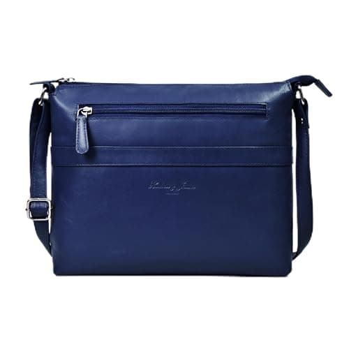Image of Hudson & James Women's Leather Crossbody Bag | Shoulder Handbag with Adjustable Strap | Lightweight Sling Bag for Travel, Shopping, Work, and Everyday Essentials (Royal Blue)