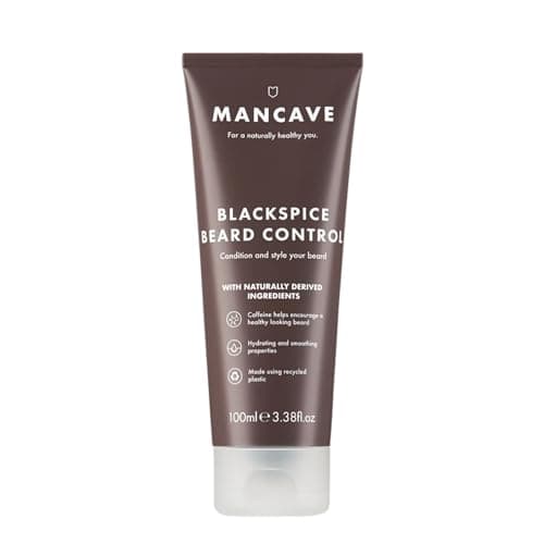 Image of ManCave Blackspice Beard Control 100ml, Condition and style your beard with L-Arginine, Hemp oil and Shea Butter, Encourages beard growth, Vegan Friendly, Made from Recycled Plastics, Made in England