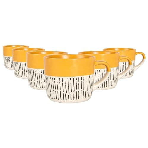 Image of Nicola Spring Ceramic Coffee Mugs Set - 475ml - 6pc Mustard Dipped Dash Stoneware Coffee Cups Dishwasher & Microwave Safe Large Tea Mugs for Hot Drinks, Hot Chocolate, Tea