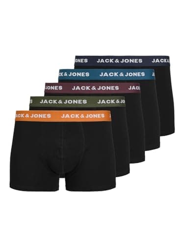 Image of JACK & JONES Mens Jacoliver Trunks 5 Pack Boxer, Black, L UK