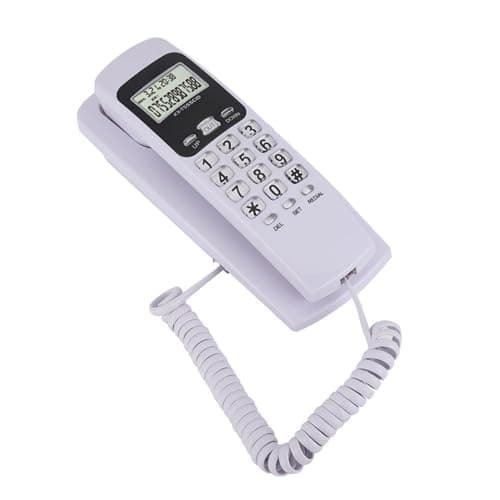 Image of Generic Mini Wall-Mounted Caller ID Phone with LCD Display Backlight for Home Office Hotel- White ABS Material (White)