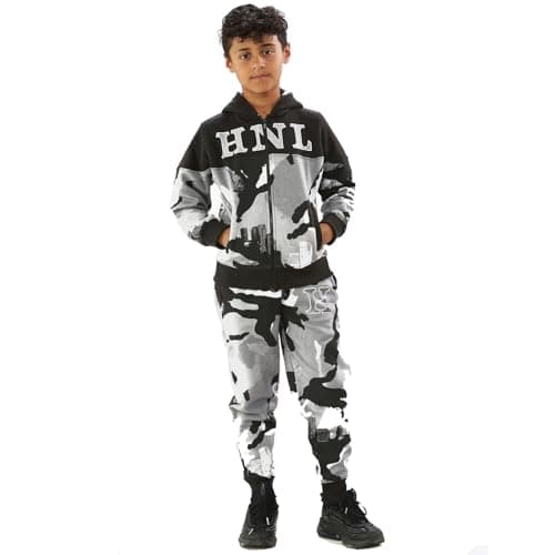 Image of GUBA® Boys Tracksuit Bottoms, Camouflage HNL Hoodie and Joggers, Sweatshirt Pants Boys' Tracksuits Trousers, Kids Tracksuit Full Set 5-13 Years (UK, Age, 11 Years, 12 Years, Regular, Charcoal Camo)