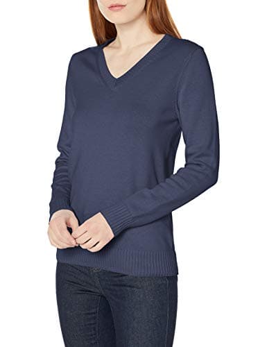 Image of Amazon Essentials Women's Lightweight Long Sleeve V-Neck Cotton Jumper, Navy, M