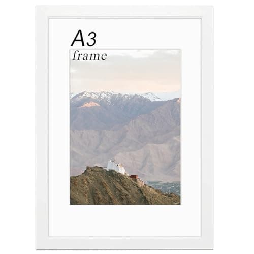 Image of RUN HELIX Wooden A3 Picture Frame - A3 Frame with Plexiglass - A3 Photo Frame for Wall Mount - Picture Frame for Family Display Pictures Wall Gallery Photo Frames- 29.7x42 cm (White)