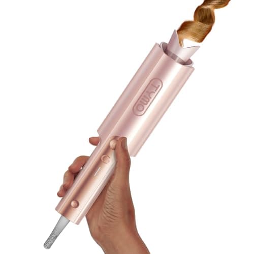 Image of TYMO CurlPro Plus Hair Curler Automatic Rotating - Long Barrel Curling Wand for Long Hair, Ceramic Curling Iron for Women, Anti-Scald, Tangle-Free, 600M Ionic, Dual Voltage, UK Plug, Gold Blush, 32 mm