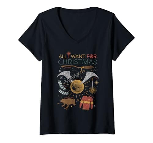 Image of Womens Harry Potter All I Want for Christmas! Christmas V-Neck T-Shirt