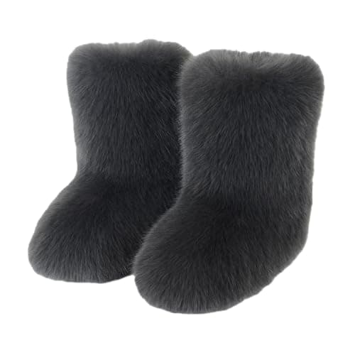 Image of ENEN Furry Boots Womens Size 5-10, Winter Ladies Furry Knee High Snow Boots Warm Soft Plush Slip On Snow Shoes for Cold Weather Outdoor Indoor (HL17 Dark Gray,5.5)
