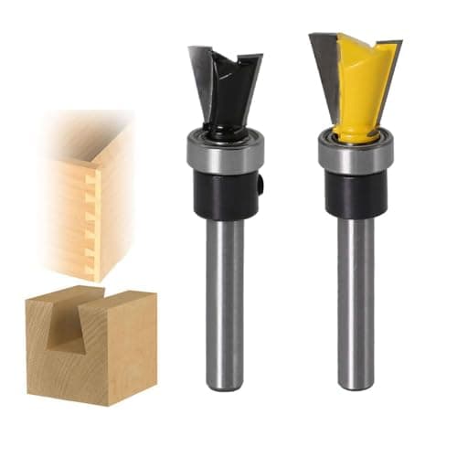 Image of 2Pcs 1/4 Inch Shank Dovetail Router Bit Set with Bearing, 12.7mm & 15.9mm Tungsten Carbide Wood Milling Cutter for Joinery Template Work