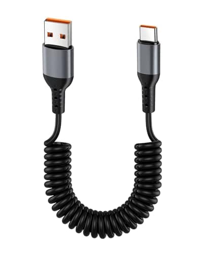 Image of Coiled USB to USB C Cable 0.35-1m Short Retractable USB C 6A Fast Charging Cable Cord, Type C Lead Spiral Cables for Car USB, Compatible with Samsung Galaxy/Huawei/Xiaomi/Oneplus/Lg/Htc/Sony/Android