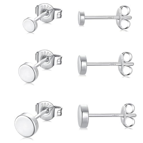 Image of GULICX 3 Pairs Silver Stud Earrings for Women Men Girls, Hypoallergenic 925 Stering Silver Tiny Flat Dot Stud Earrings Set, Unisex Small Round Disc Sleeper Cartilage Tragus Stud Earring, Size: 3/4/5mm