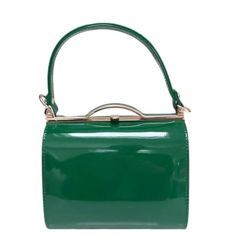 Image of LeahWard Patent Clutch Bag, Women's Top Handle Clutch Bag, Chain Strap Cross Body Bag, Handbag Wedding Evening Bags 16688 (Green)