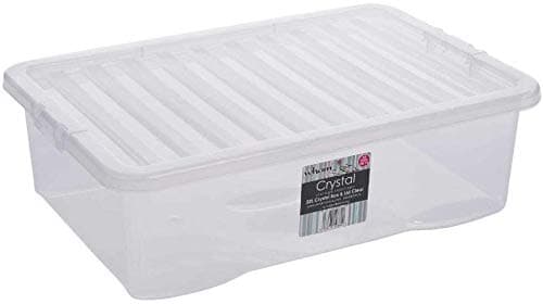 Image of Wham Crystal 5 x 32L Stackable Plastic Storage Boxes with Lids | Ideal for Home, Office, Toys & More | Medium Boxes | Made in UK - Clear