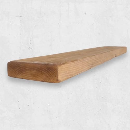 Image of Chill House Flat Rustic Floating Shelf 6x2 inches, 50cm long - Dark Oak Finish Reclaimed Wood Floating Shelves for Wall Decor, Rustic Wooden Shelves for Bedroom, Living Room, Kitchen, or Bathroom