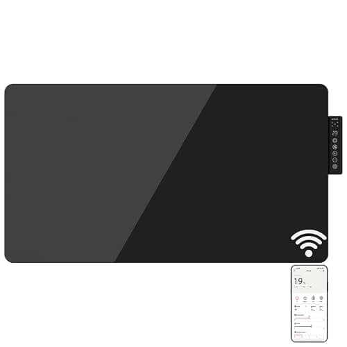 Image of Mylek Radiator Glass Panel Heater Black, Wifi Enabled Smart APP 2000W, Open Window Detection, Wall Mounted Or Free Standing, Low Energy Heaters, Timer, Lot 20, (Black 2KW)