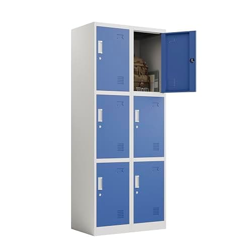 Image of Racking Solutions 2 x 3 Door Metal Storage Lockers, Blue & Grey Steel Lockable Unit, Staff Gym School Changing 1850mm H x 380mm W x 450mm D