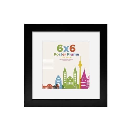 Image of 6x6 Picture Frame with 4x4 Mount, Wooden 15 x 15 cm Frames Featuring Clear Acrylic Glass for Table and Wall Mounting, Perfect for Portrait, Home, Office,Black