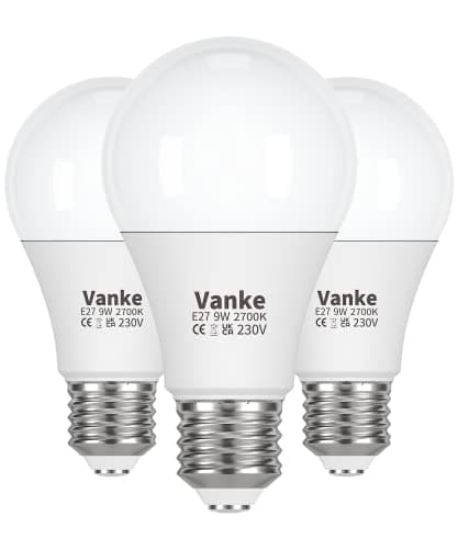 Image of Vanke E27 Screw LED Bulb, Warm White 2700K Yellow Light, 60 Watts Equivalent, 9W ES A60 Bulbs, Screw in Light Bulb, 806 Lumen, Non-Dimmable, Pack of 3