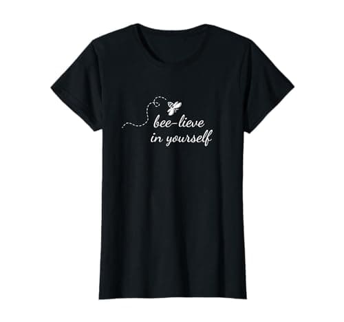 Image of Bee-lieve In Yourself Bee Graphic Print Believe Slogan T-Shirt