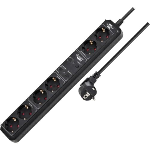 Image of Brennenstuhl Connect Eco-Line Smart Power Strip WS EL0102/ Smart Junction Box, 6-Way (2.4GHz WiFi, Compatible with Alexa and Google Assistant, Free App, 1.5 m Cable) Black