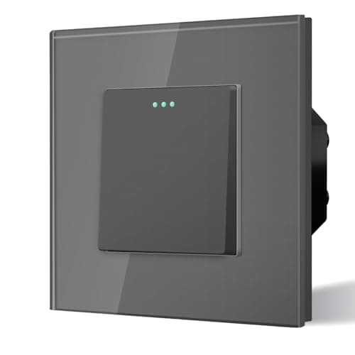 Image of BSEED Electrical Wall Light Switch,Rocker Button wih LED Backlight,10A Toggle On/Off,Glass faceplate, Horizontal & Vertical Mounting,1 Gang 1 Way,86mm Grey