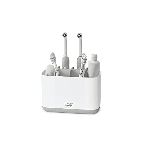 Image of Joseph Joseph Easy-Store - Large Toothbrush Holder Caddy, Bathroom Storage - White/Grey