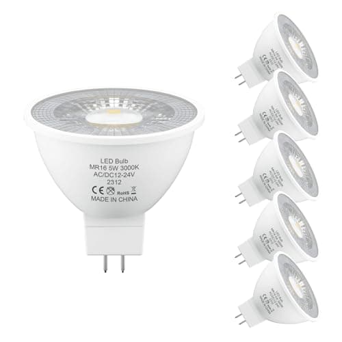 Image of LUTW MR16 LED Bulbs Warm White 3000K, AC/DC 12V/24V GU5.3 LED Spotlight Bulbs, 5W 470LM Light Bulb Equivalent 50W MR16 Halogen Bulb, Non-dimmable, 38° Beam Angle, for Landscape, Track Lighting, 6 Pack