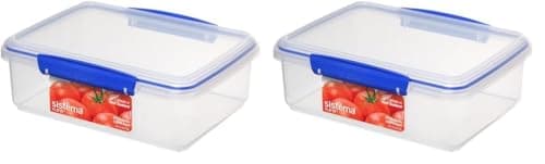 Image of Sistema KLIP IT Food Storage Container | 2 L | Airtight & Stackable Food Container with Clip-Close Lid | BPA-Free | Blue Clips | 1 Count (Pack of 2)