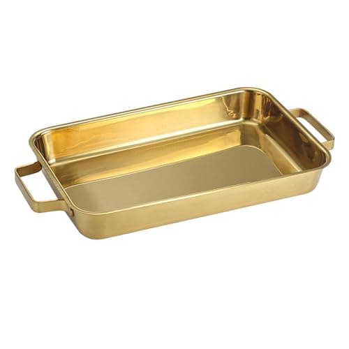Image of Sharplace Stainless Steel Fish Baking Tray Serving Platter with Handles Heavy Duty Fish Pan Roasting Pan Rectangular for Oven Chicken, Gold 38cm