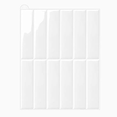 Image of WoStick White Self Adhesive Wall Tiles, 3D Stick on Tiles Kitchen, Easy Clean Peel and Stick Wall Tile for Home Decor and Renovation, 28x22cm 10sheets