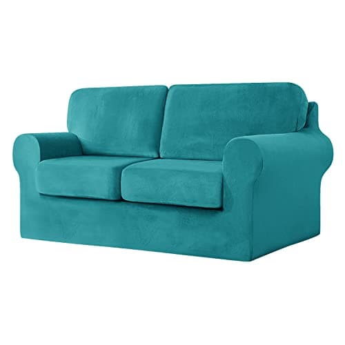 Image of SYLC Sofa Cover with Separate Seat Cushions and Backrests Stretch Velvet Sofa Slipcover Couch Covers Furniture Protector Split Combined (Teal,Large 3-Seat Set 5 PCS)
