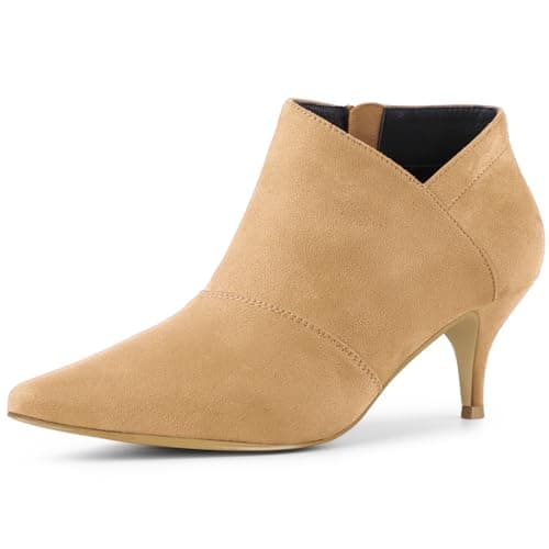 Image of Allegra K Women's Pointed Toe Kitten Heel Cutout Ankle Boots Khaki 6.5 UK/Label Size 8.5 US