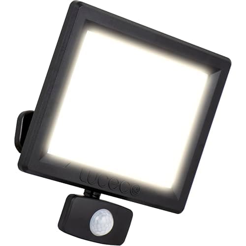 Image of Luceco Outdoor Security LED Floodlight with PIR Motion Sensor for Driveways, Walkways and Gardens, Fit & Tilt Multi-Positioning, Exterior Lighting, Essence, Black, IP65, 50W, 5250lm, 4000K, EFLD50B40P