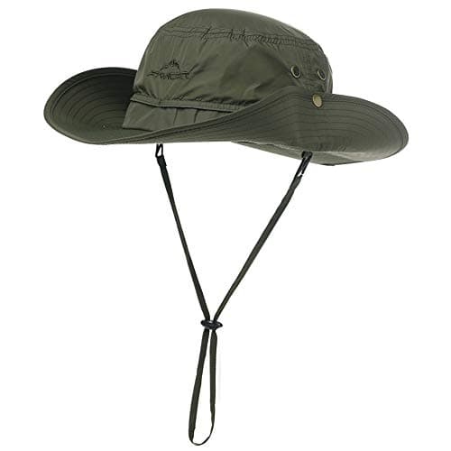Image of Comhats UPF 50 Sun Hat Men Wide Brim Womens Safari Bush Hat Waterproof Outdoor Aussie Outback Fishing Hiking Walking Trekking Gardening Hat Windproof Army Green M/L