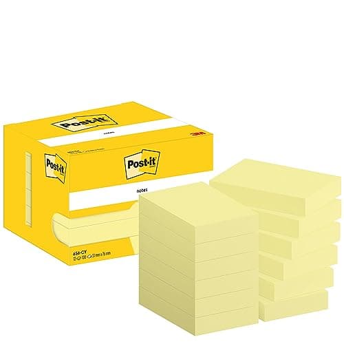Image of Post-it Notes Canary Yellow, Pack of 12 Pads, 100 Sheets per Pad, 76 mm x 102 mm, Yellow Color - Self-Stick Notes for Note Taking, to Do Lists & Reminders
