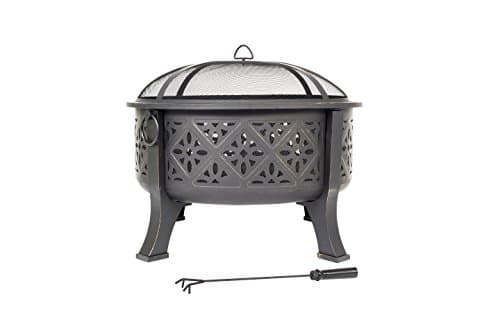 Image of La Hacienda Garden Fire Pit Classic – Moresque Deep Firepit with Grill | Outdoor Fire Pit & Patio Heater, Garden Fire Bowl with Cooking Grill, Steel, for Outdoor Heating & Ambience