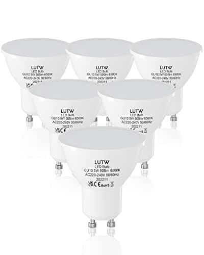 Image of LUTW GU10 LED Bulbs Cool White, 5w Equivalent to 40W Halogen Spotlight Bulb, Non-dimmable Energy Saving Light Bulbs AC220-240V 6500K 505Lm 120° Wide Beam Angle, Pack of 6