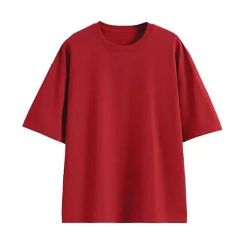 Image of 210GSM 100% Cotton T-Shirts Crew Neck Tees Loose-Fit Tops School Uniform Breathable Basics for Kids 7-8 Years Burgundy
