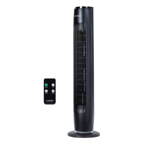 Image of LIVIVO 32" Tower Fan with Remote - Slim Silent Fan with Timer and Powerful Bladeless Fan for Bedroom, Living Room and Office - 3 Speed Setting, 70 Degree Oscillation Function - Black