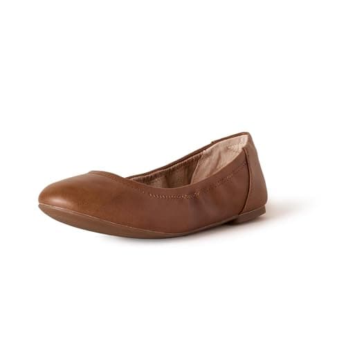 Image of Amazon Essentials Women's Belice Ballet Flat, Chestnut Brown Faux Leather, 7 UK