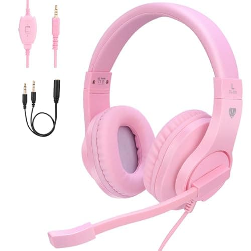 Image of BlueFire Pink Gaming Headset, Kids Headphones with Microphone 3.5mm Bass Stereo Childrens Gaming Headset for PS5/PS4/Xbox/Xbox One/Nintendo Switch/PC Girls Headphones (Pink)